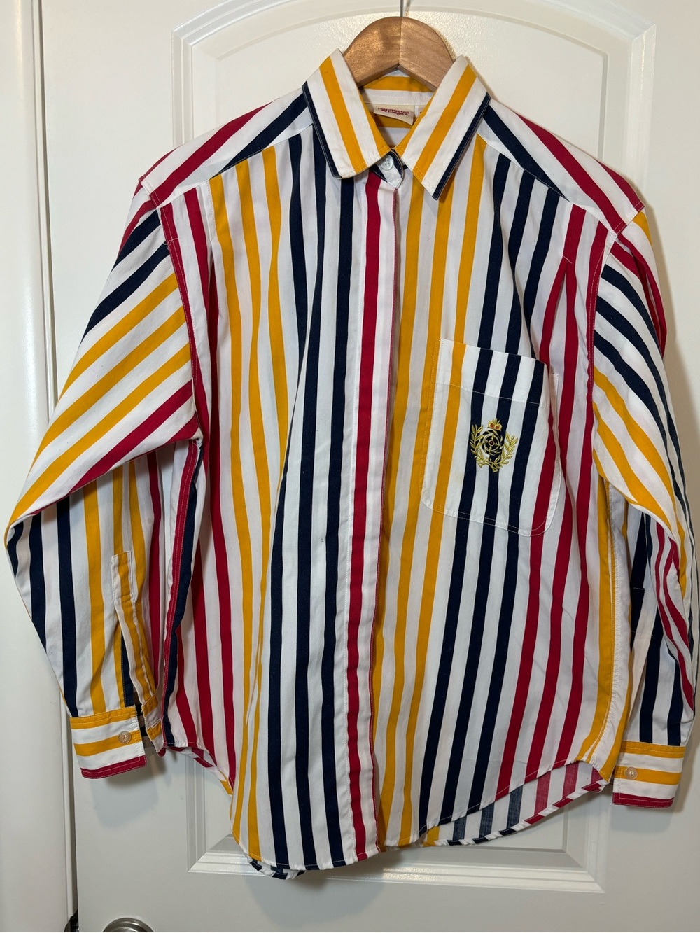 Huntington Ridge Women's Multi-Stripe colorful Button-Down Shirt